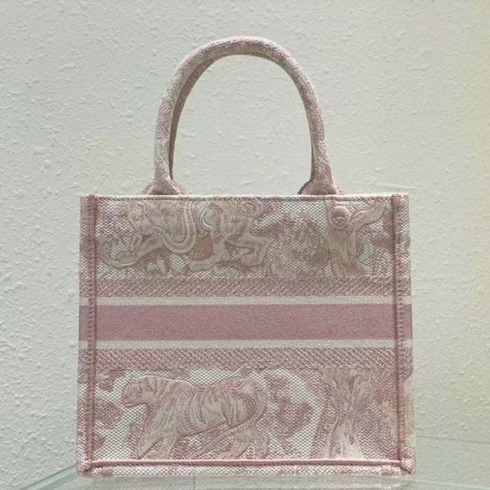 Dior Unisex CD Small Book Tote Fluorescent Pink Toile De Jouy Transparent Canvas