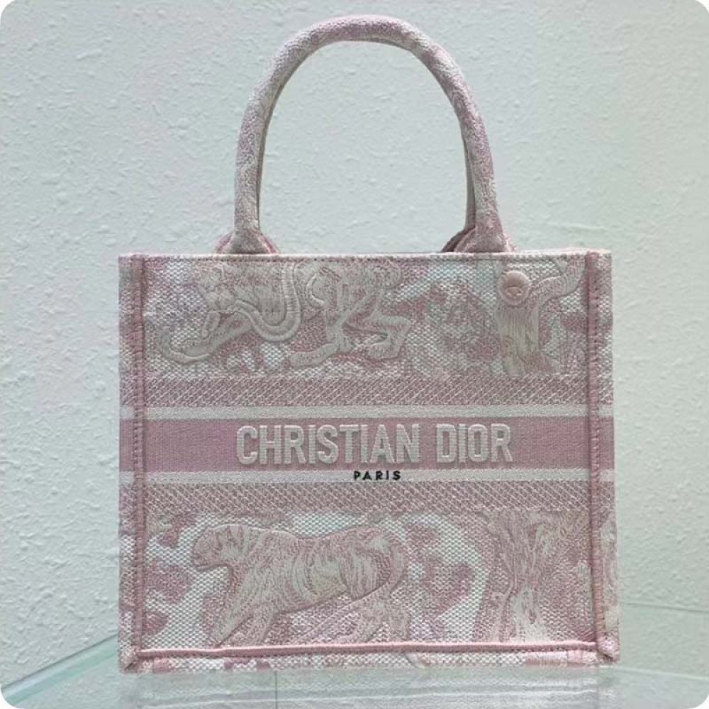 Dior Unisex CD Small Book Tote Fluorescent Pink Toile De Jouy Transparent Canvas