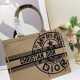 Dior Unisex CD Medium Book Tote Beige Jute Canvas Embroidered Union Motif