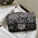 *Superior* Chanel Black and Silver Plaid Sequin Mini Single Flap