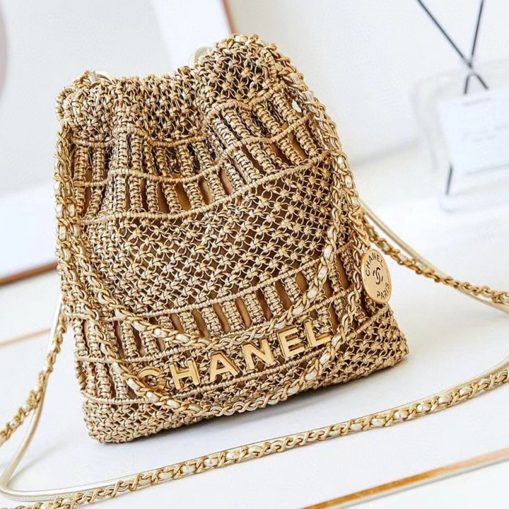 *Superior* Chanel 22 Mini Golden Metallic Calfskin Macrame