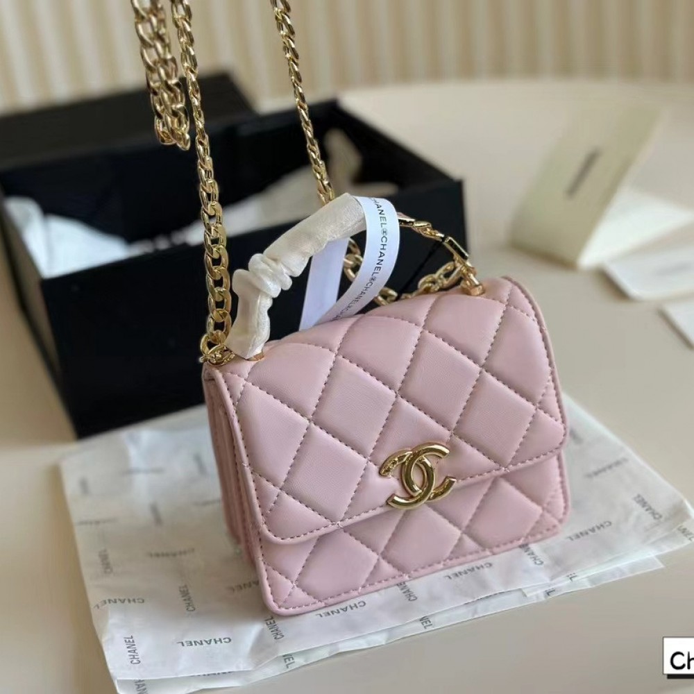 Chanel Mini Flap Bag with Top Handle - Pink